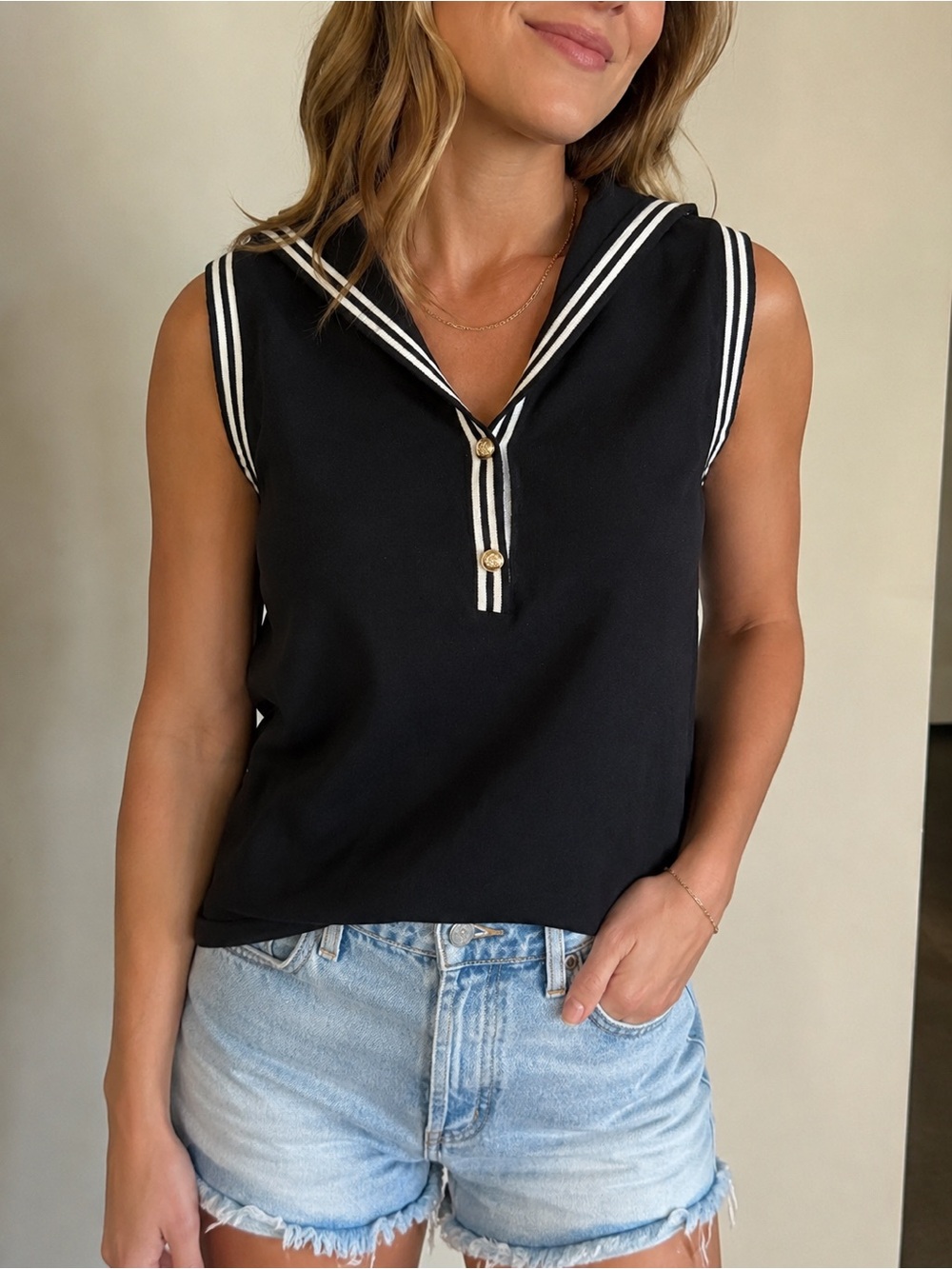 La Villa Milano XS Navy Sailor Collar Sleeveless Knit Top NWT Nautical Preppy